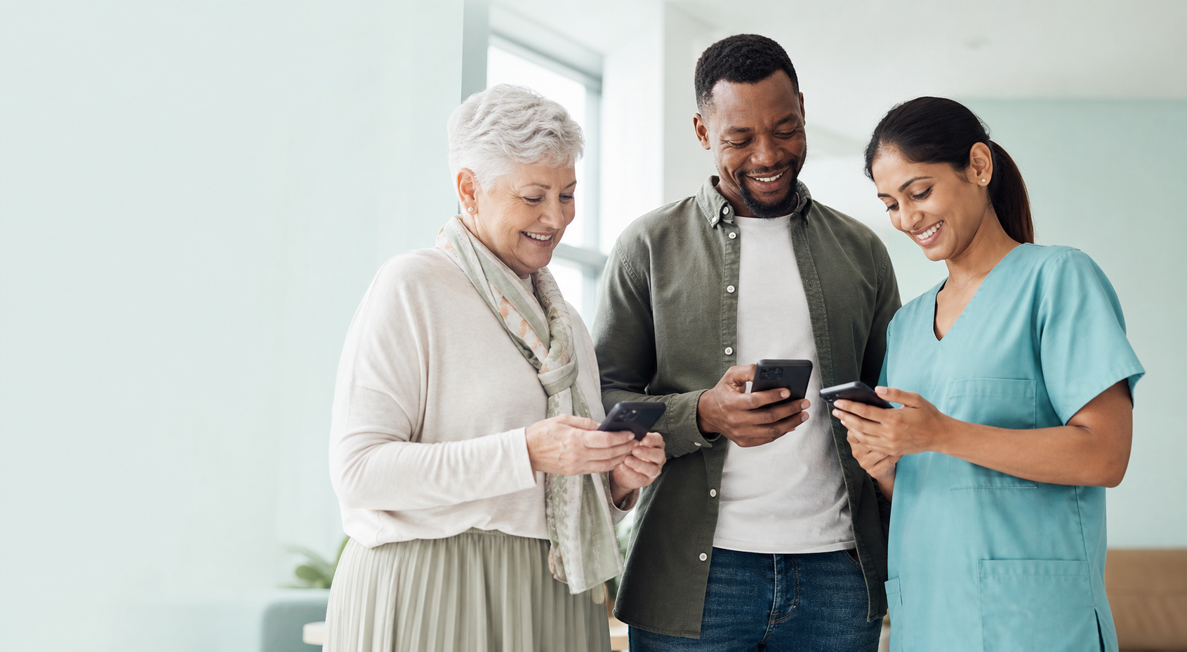 Three South Africans using mobile health tools together